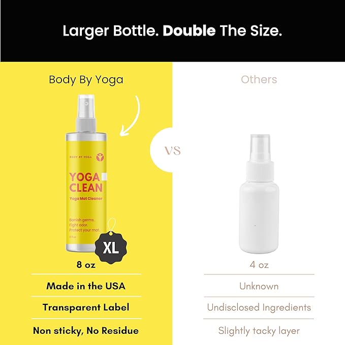 Yoga Clean - Premium Yoga Mat Cleaner Spray, Natural Plant-Based Deodorizer with Essential Oils | Refreshing Aromatherapy Scent | 8 oz Safe for Cork, Rubber & All Fabrics, Made in the USA