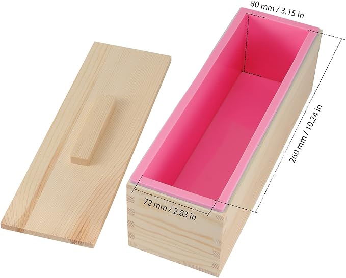 2 Pack 42 OZ Rectangular Soap Mold, Flexible Soap Loaf Mold with Wooden Cover and Box for Soap Making, Candle, Cake, Pudding, Chocolates