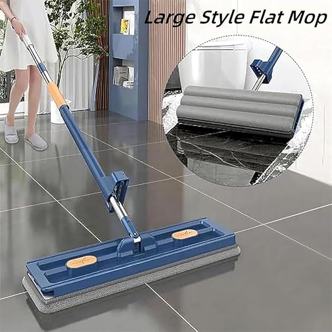 Large Flat Mop, Saker Plus Self Wringing Mop 360° Rotating Flat Mops with Washable Microfiber Pads, Independent Drainage Scraper Floor Cleaning System (White, 2 Microfiber Pads)