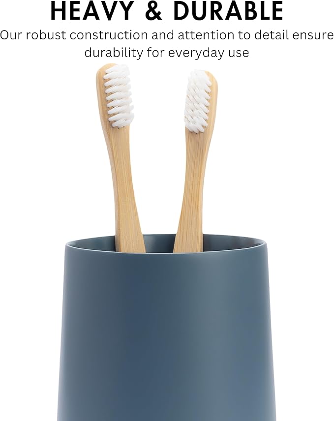Yew Design Matte Blue Toothbrush and Toothpaste Holder and Cup for Bathroom Vanity and Countertop, Round Organizer for Electric Toothbrushes, Floss, Razors, Cotton, and Mouthwash