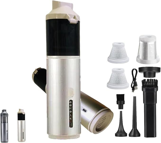 Babluble Portable Cordless Car Vacuum Cleaner Suction Power 19000Pa with Brushless Motor, Handheld Mini Vacuum Cleaner with Multiple Attachments, 3 Suction Modes,Rechargeable (Golden)