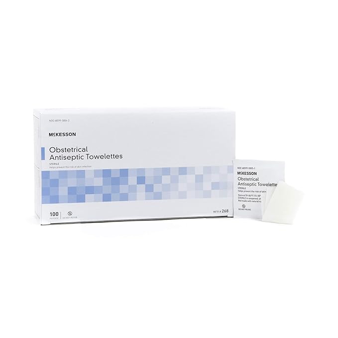 McKesson Obstetrical Antiseptic Towelettes Wipes, Sterile, Individual Packet, Clean Scent, 100 Count, 10 Packs, 1000 Total