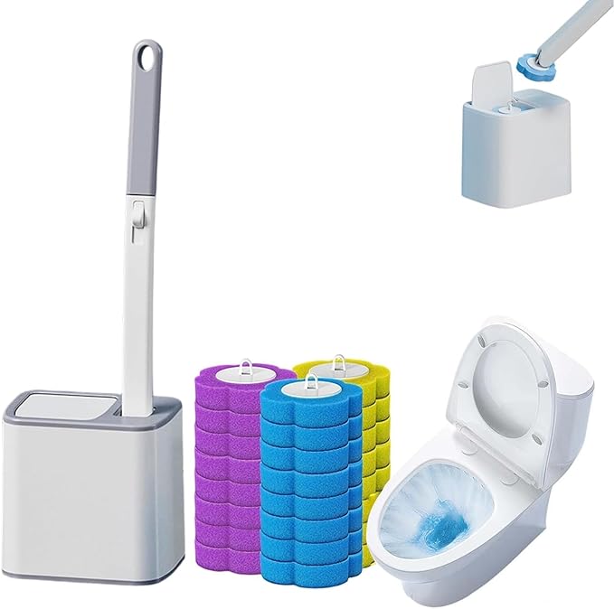 Disposable Toilet Brush, Disposable Toilet Cleaner, Extended Handle for Toilet Bowl Cleaners,Bathroom Cleaning, Bathtub (24Pcs Replacement Heads, Gray)