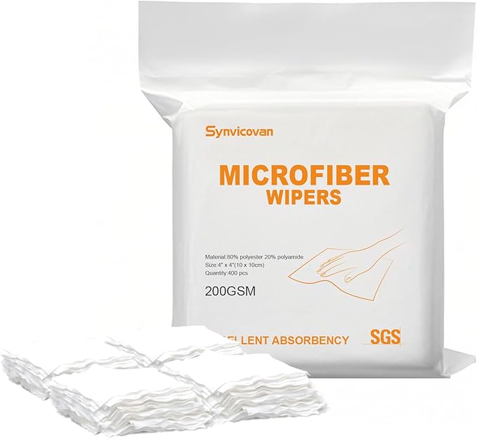 Synvicovan Microfiber Wipes 4"x4"(400 Pcs,Class 100, 200GSM) Superfine Lint Free Cloths Cleaning and Drying Cloths Reusable Ultra Absorbent for All Surface Types