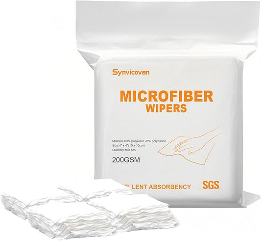 Synvicovan Microfiber Wipes 4"x4"(400 Pcs,Class 100, 200GSM) Superfine Lint Free Cloths Cleaning and Drying Cloths Reusable Ultra Absorbent for All Surface Types