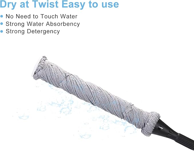 Eyliden Mop with 2 Reusable Heads, Easy Wringing Twist Mop, with 57.5 inch Long Handle, Wet Mops for Floor Cleaning, Commercial Household Clean Hardwood, Vinyl, Tile, and More (Grey)