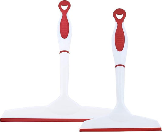 Superio Rubber Squeegee, 2 Pack, Streak Free All Purpose Window Squeegee, Comfort Grip Handle and Hanging Hook (Red, 6 Inch- 10 Inch Set)