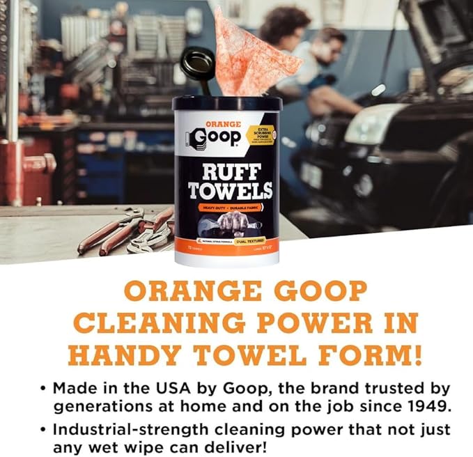 GOOP Heavy Duty Ruff Towels with Scrubbing Power, 10” x 12” Dual Textured Multi-Purpose Cleaning Wipes, Removes Dirt, Grease, Oil - 6 Pack