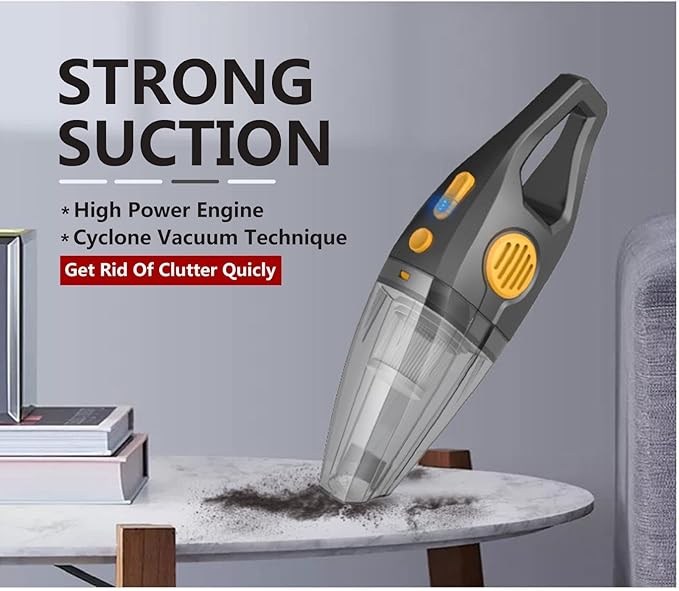 AZHZOLSK Dust Buster Upgrade Handheld Vacuum Cordless Yellow Rechargeable Handheld Vacuums 12000PA-16500PA High Power with Power Display for Car, Home, Office, Pet Hair Travel Cleaning Wet and Dry Use