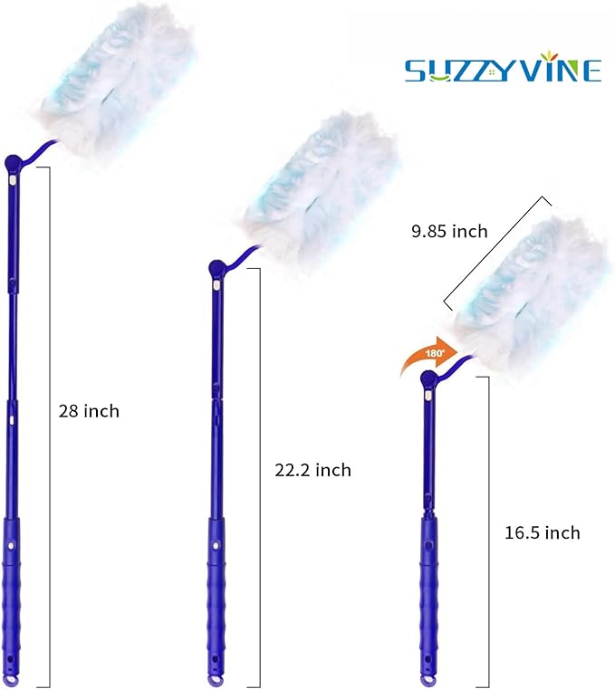 SUZZYVINE Disposable Duster Wish a Long Handle Plus a Short Handle, 15 Count Duster Refills,Blue and White