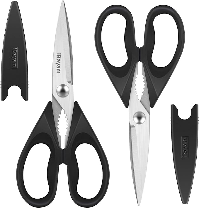 Black Kitchen Scissors - Heavy Duty Meat & Poultry Shears, Dishwasher Safe Stainless Steel Utility Scissors, 2-Pack Black Kitchen Utensils Set for New Home Essentials