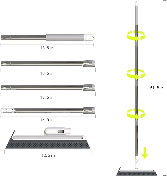EHOMGUI Squeegee Broom for Floor, Floor Squeegee for Concrete and Tile Cleaning, Floor Scrubber with Long Handle for Bathroom, Kitchen, Shower, Tile, Pet Hair, Fur, Foam Cleaning