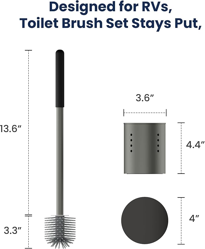 RV Toilet Brush and Holder Set- One-Piece Long Handle, Silicone Head, Magnetic Base- RV Bathroom Cleaning Kit, RV Essentials Accessories for Camper, Trailer, Motorhome