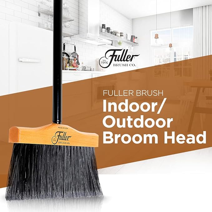 Fuller Brush 12-Inch Maple Wood Upright Broom with 2-Piece Black Steel Threaded Handle – for Sweeping Indoor and Outdoor Areas Including Tile, Concrete, Garage Floors, Basements, and Workshops