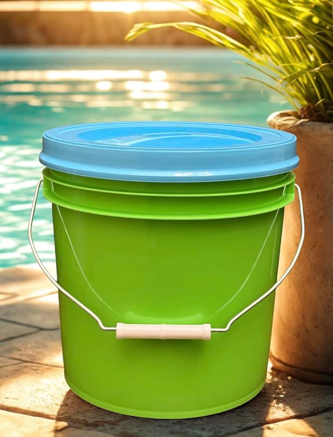 House Naturals 2 Gallon Food Grade - BPA Free Made in USA Buckets Lime Color pails with Screw On Gasket Lids (1, Lime - Aqua lids)