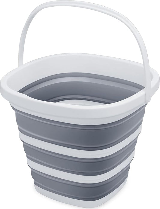Collapsible Bucket, 2.6 Gallon (10L) - Square Foldable Mop Bucket for House Cleaning, Car Washing, Camping - Portable Water Pail for Outdoor, RV, Travel (Grey)