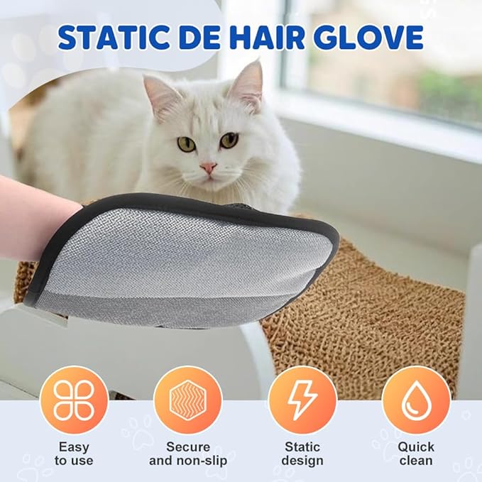 Pet Hair Remover Gloves, 2025 Upgrade Electrostatic Pet Hair Remover Gloves for Dog & Cat, Reusable Pet Grooming Glove