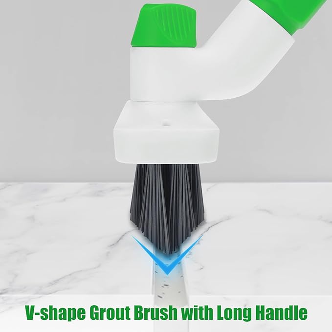 Floor Scrub Brush with Long Handle, 3-in-1 Floor Scrubber Brush with Squeegee Stiff Bristle Deck Brush for Cleaning Tile Bathroom Patio Deck Garage Grout