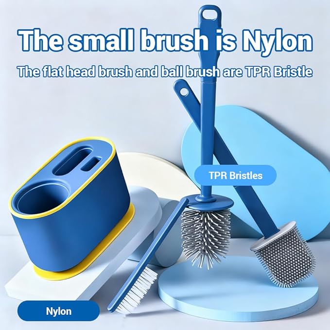 MOUMOUTEN Toilet Brush Set, Bathroom Accessories, Toilet Bowl Cleaners, Deep Cleansing Multifunctional Hanging Toilet Brush Set for Bathroom(Bule)
