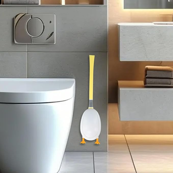 Duck Silicone Toilet Brush and Holder Set with 360° Curved Head for Deep Cleaning, Easy Storage, White/Yellow(Yellow)