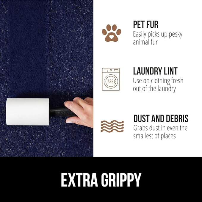 GORILLA GRIP Extra Grippy Lint Rollers, 570 Large Easy Tear Sheets, 3 Comfort Handles + 6 Refillable Rolls Included, Pet Hair Remover Brush, Clothes Furniture, Dog, Cat Animal Friendly Reusable Roller