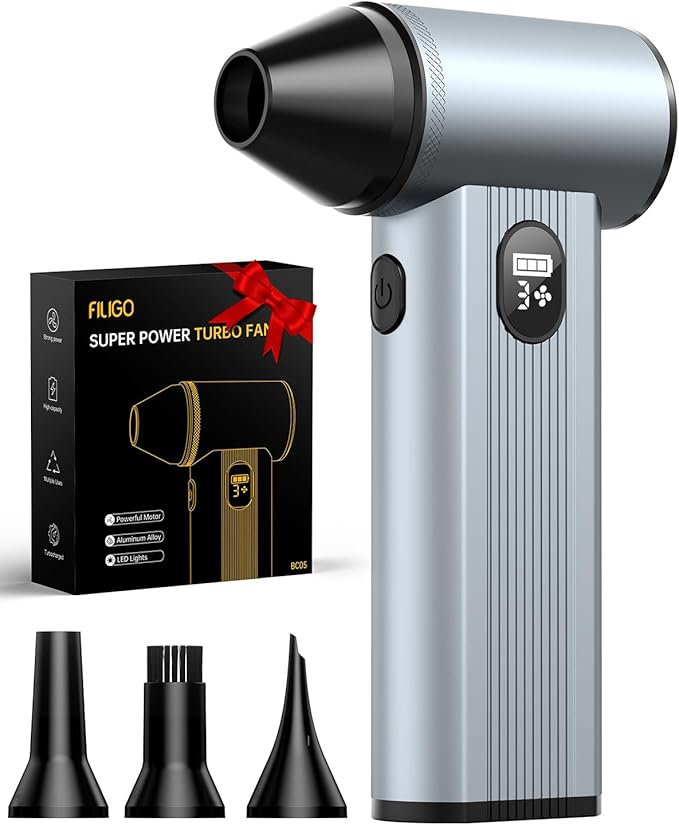 Compressed Air Duster with150,000RPM Brushless Motor, 8000mAh Battery, LED Light, 4-Gear Adjustable Electric Air Blower for Home, Car, Computer, Outdoor, Camera Len