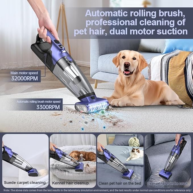 HOMEFISH Handheld Vacuum Pet Hair Cordless 10400mah High Power Car Couch Vacuum Rechargeable Portable Hand Held Vacuum Cleaner Machine for Car Home Office & Pet