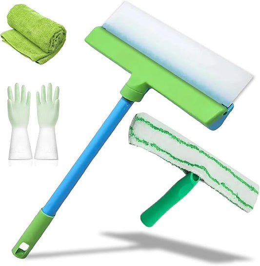 Recyclable Silicone Window Squeegee Kit, 3 in 1 Window Cleaning Scraper, Squeegee and Scrubber with Microfiber, Easy to Clean Without Streaks, for Windows, Walls, Car Windshields (1PCS)