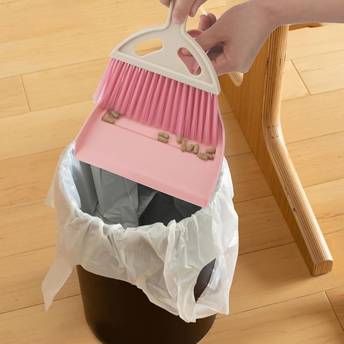 Brosay Mini Dustpan and Brush Set Portable Small Broom with Dust Pan Handheld Hangable Whisk Broom and Dust Pan for Home, Kitchen, Table, Office, Car 1 Pcs (Pink)