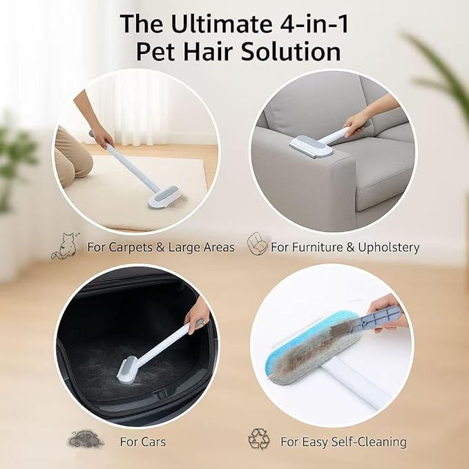 Quppa 4-in-1 Reusable Lint Brush Pet Hair Remover,Multi-Functional Washable Pet Hair Removal Tool& Window Screen Cleaner,Dog&Cat Hair Reusable Removal Broom for Furniture