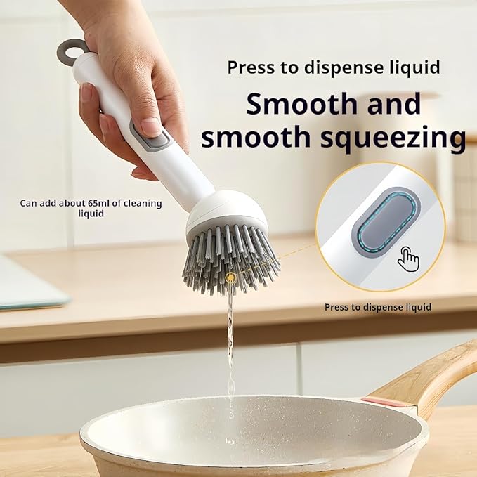 Adjustable Dish Brush with Soap Dispenser, Non-Scratch PET Bristles, Ergonomic Handle, Kitchen Cleaning Tool for Pots, Pans & Sink (Yellow, Combination Style (1 Long + 1 Short))