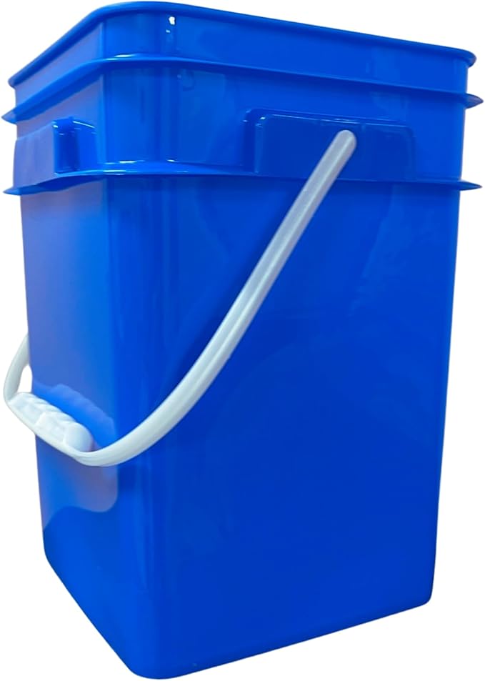 House Naturals 4 Gallon Square Buckets with lids- Made in USA Container- Pack of 10 (Blue - Black lids)