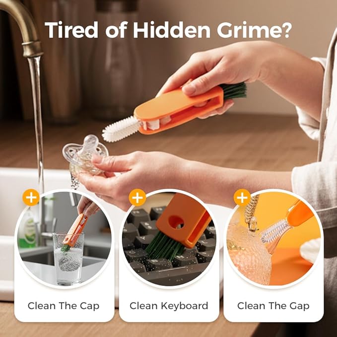 Upgrade 3 in 1 Cup Lid Cleaning Brush Set, 2025 New 12PCS Multifunctional Bottle Crevice Portable Cup Lid Cleaning Brushes, Crevice Cleaning Brush, Home Kitchen Crevice Brush Tools (1)