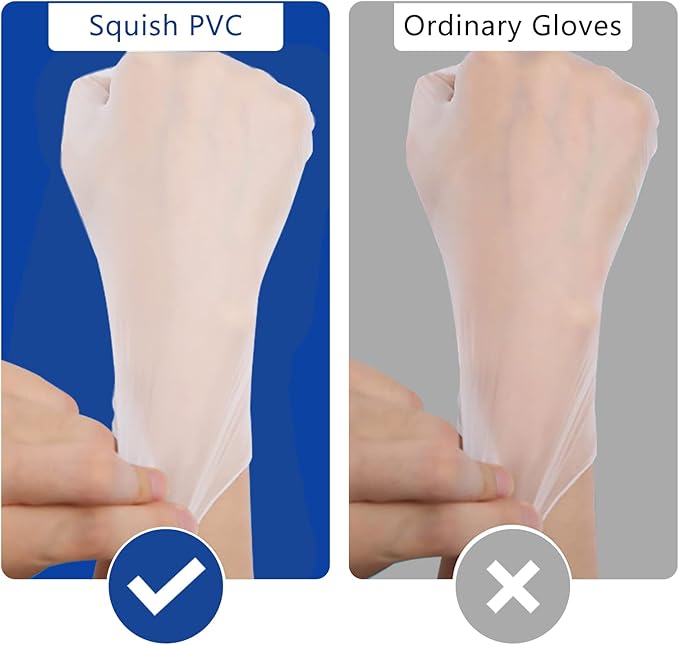 squish Disposable Gloves, 100 Count 4 mil Clear Vinyl Gloves Latex Free Powder-Free Health Glove Cleaning Rubber Glove for Kitchen Cooking Cleaning Food Handling, Medium