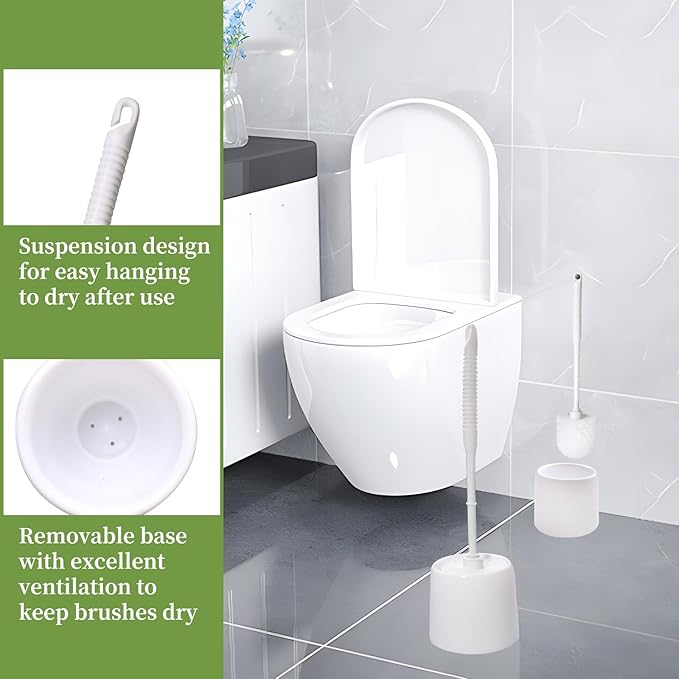 TANEMUDO 14 Sets Toilet Brush and Holder Set 14.57 Height Bathroom Cleaning Brush with Caddy, Toilet Bowl Scrubber for Deep Cleaning(White)