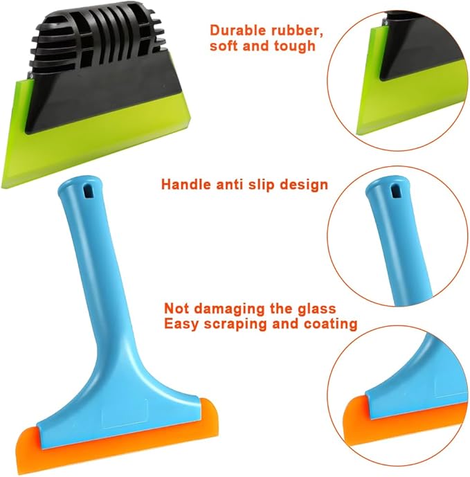 Cotonlake Window Tint Tool All-Purpose 6" Silicone Cleaning Squeegee 5 inch Handy Small Rubber Window Squeegee Auto Water Blade for Car Windshield, Window, Mirror, Glass Door,Shower(Green and Orange)