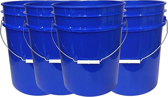 House Naturals 5 Gallon Food Storage Grade Plastic Bucket - Made in USA (Pack of 4 Buckets)
