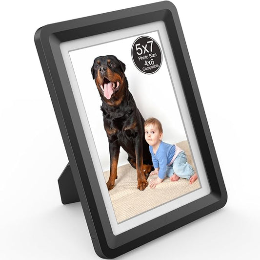 1-Pack 5x7 Picture Frame or 4x6 with Mat – Shatterproof Plastic Photo Frame for Family, Nursery, and Playroom, Wall & Tabletop Picture Frames for Home, Office, Safe & Lightweight Design in Black