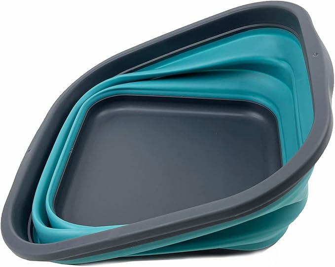 SAMMART 5.5L (1.4 Gallons) Collapsible Tub - Foldable Dish Tub - Portable Washing Basin - Space Saving Plastic Washtub (Grey/Crystal Blue)