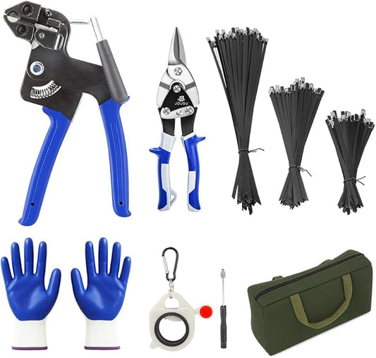 Metal Zip Ties Cutter Stainless Steel Cable Tie Gun Kit Assortment With 150pcs Black Stainless Steel Zip Ties Heavy Duty Outdoor For Chain Link Fence Parts Exhaust Wrap