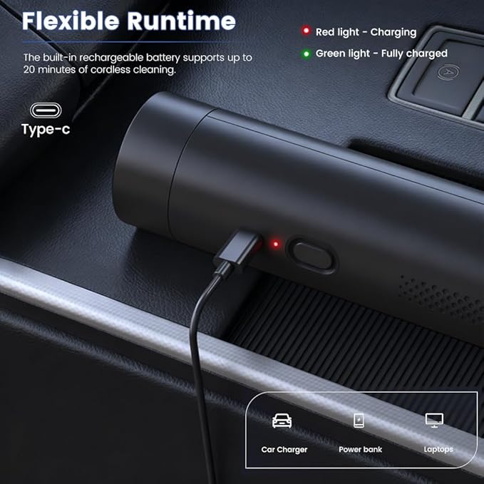 Dexmary 4-in-1 Cordless Handheld Vacuum, 19000Pa High Suction with Blowing & Inflating, Multi-Functional Car Vacuum Portable for for Pet Hair, Quick Type-C Charging Black