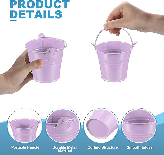 PATIKIL 2.7"x2.3" Small Metal Buckets with Handle, 12 Pcs Mini Galvanized Bucket Colorful Easter Buckets for Crafts Party Favors Decoration, Light Purple