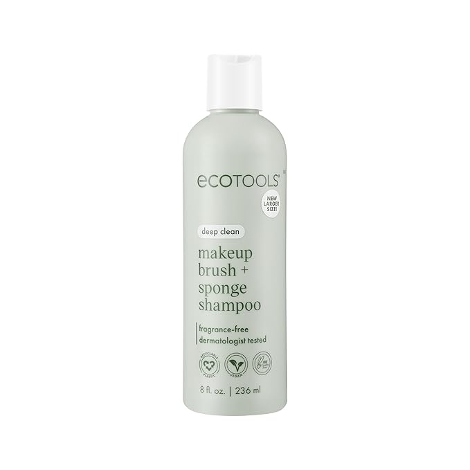 EcoTools Makeup Brush + Sponge Shampoo Cleanser, Deep Clean, Sulfate-Free, Fragrance-Free Brush Cleaner for Makeup Sponges & Tools, Vegan & Cruelty-Free, 8 fl. oz