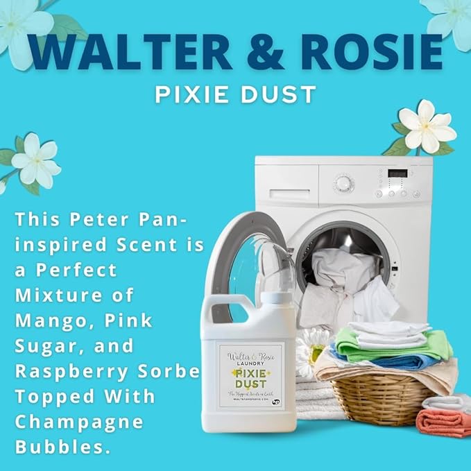 Walter & Rosie Pixie Dust Luxury Laundry Detergent - Infused with Pink Sugar and Champagne Bubbles - Cleans All Fabric Types - Machine Wash - 16 Oz - Highly Fragrant Laundry Detergent