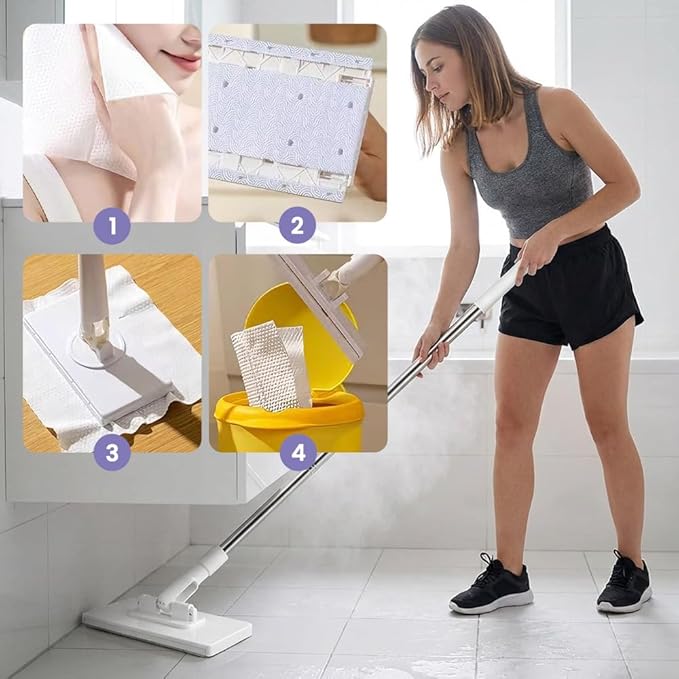 2026 Snap Grip Mini Mop Upgraded with 10 Pads| Zero Touch Hands-Free Cleaning Mop|27.5” & 36.5” Adjustable Handle Flat Dust Mop for Bathroom,Corners,Windows|No Wash, Wet & Dry Use (36.5”Purple)