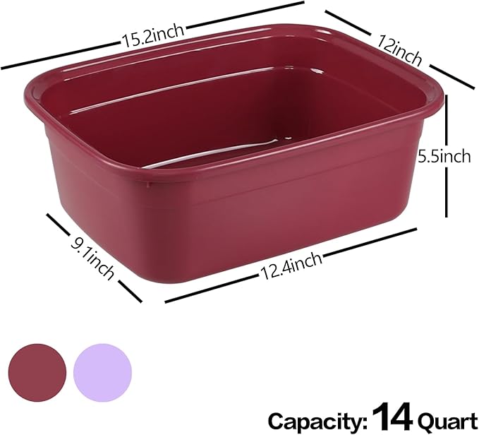 Saedy 14 Qt Plastic Dish Pan, Pack of 4 Rectangular Washing Basin