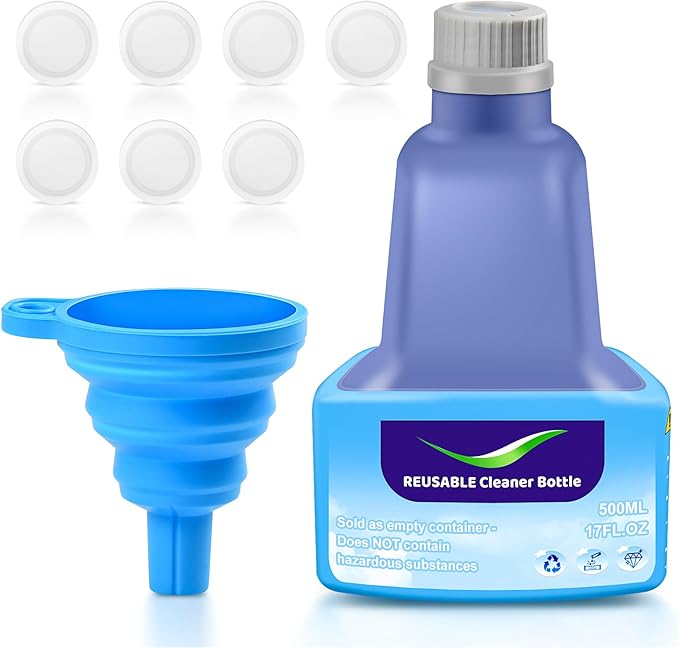 Ndoge Replacement Bottle for Swiffer Wet Jet Mop, Refillable, 500 ML Leak-Proof HDPE Refillable Bottle, 17 FL OZ Solution Bottles with 7 Sealing Pads and 1 Folding Funnel