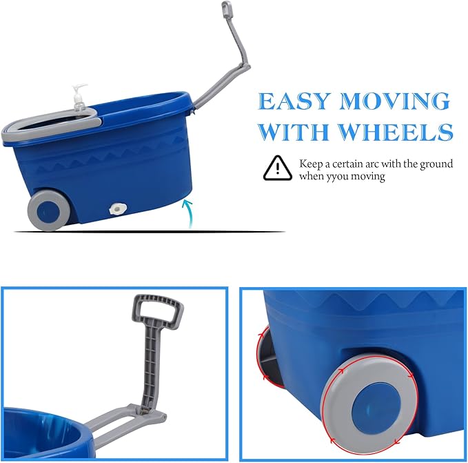 Mop and Bucket with Wringer Set 25QT，Stainless Steel Deluxe 360 Spinning Mop Bucket Floor Cleaning System with 3 Microfiber Replacement Head Refills, 2X Wheel for Home Cleaning with Drain Plug