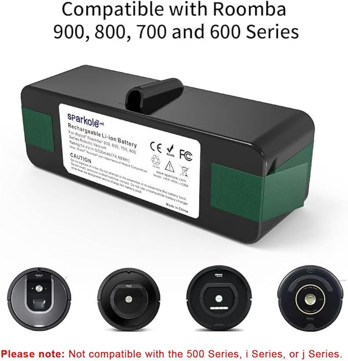 SPARKOLE 5200mAh Lithium Ion Replacement Battery for iRobot Roomba 960 980 981 970 965 801 805 850 860 877 890 891 895 690 680 675 640 614 615, Roomba 900, 800, 700, 600 Series (2025 Upgraded)