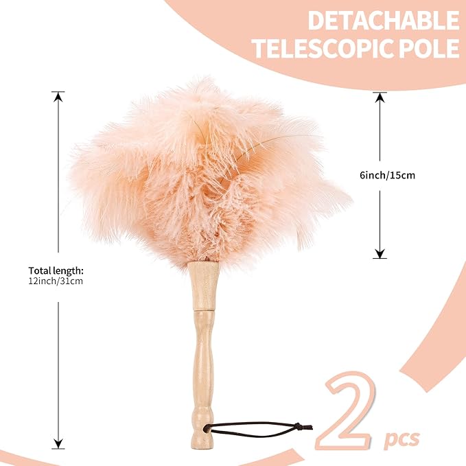 MehelloFeather Ostrich Feather Duster 12 Inch Handheld Duster Supplies, Wooden Handle Feather Duster for Cleaning Keyboard Home Car Office (Champagne 2Pcs)